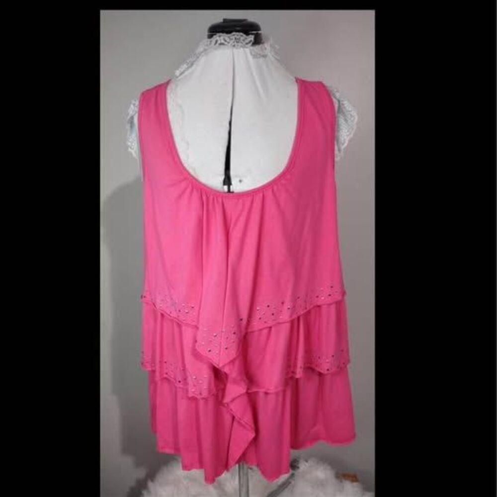 Pink Tiered Ruffle Rhinestone Tank Top 1X Lena Size 18 / 20 with Sequence C1962